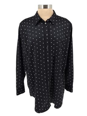 GAP Boyfriend Shirt Satin Black Polka Dot Long Sleeve Button Collared Top Large